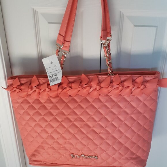 Betsey Johnson quilted bag pink with bows - Picture 1 of 7